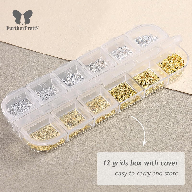 furtherpretty Gold Star Nail Charms, 3D Silver Nail Charms Metal Studs Cross Star Celestial Nail Decorations, Flat-Back Nail Art Accessories with Tweezers for Women, Manicure Salon Supplies - Image 4